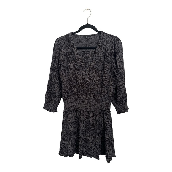 Rails Zana Dress Women’s Large Charcoal Animal Print Mini Smocked - Picture 1 of 14